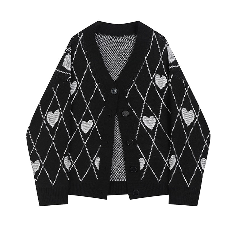 Sixsr Gothic Style Fashion Oversized Black Cardigan For Women Sweater Long Sleeve V-neck Harajuku Loose Vintage Knitwear Tops Coat