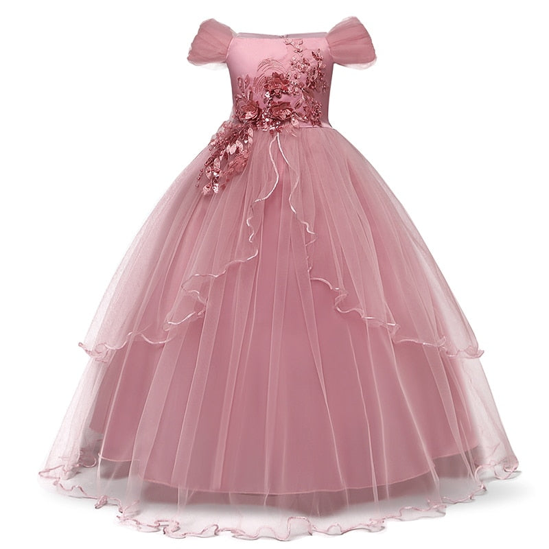sixsr Red Girl Lace Embroidery Christmas Birthday Party Dress Flower Wedding Gown Formal Kids Dresses For Girls Teen Clothes 6 14 Yrs