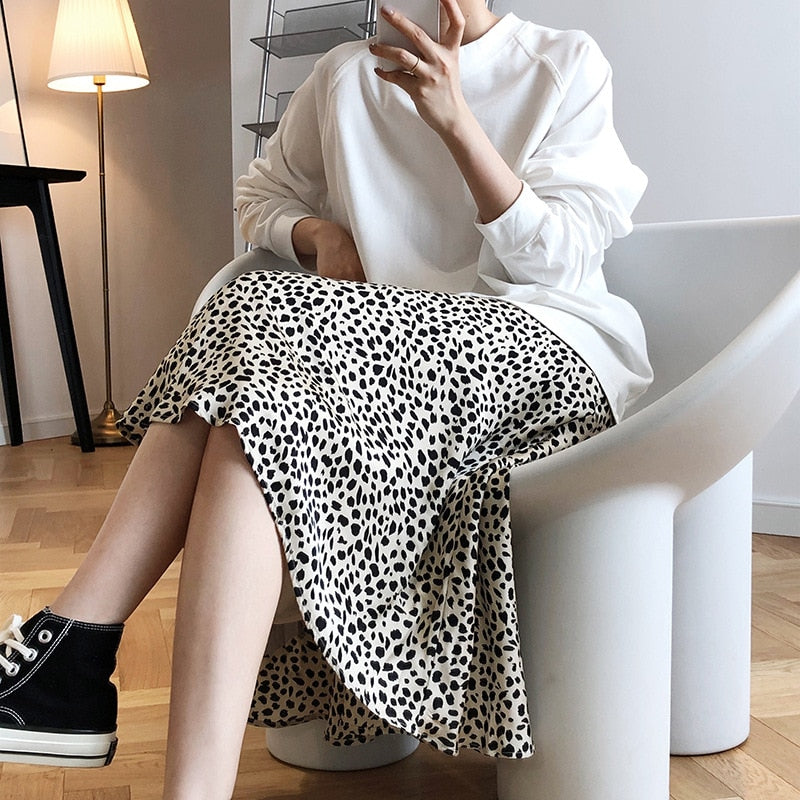 Satin Leopard-print Skirt Female Summer High Waist Hip-covered Fish Tail A- Line Skirt