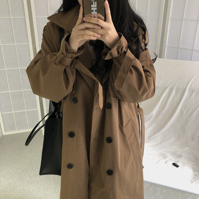 Sixsr Chic Women Trench Coat Casual Women's Long Outerwear Loose Overcoat Autumn Winter Fashion Double-breasted Windbreaker Femme
