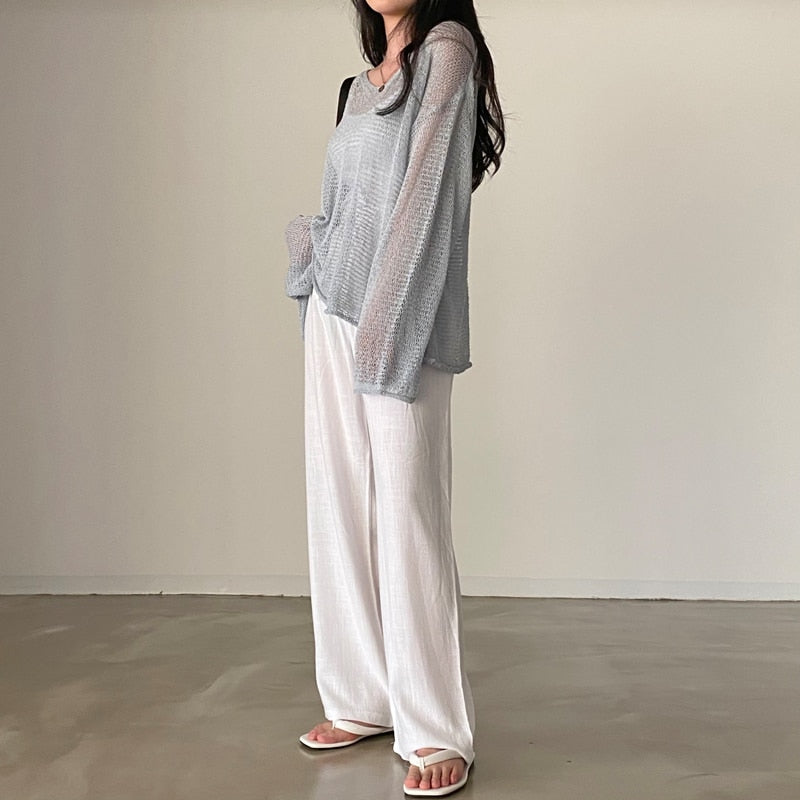 Sixsr Lazy Style Full Sleeves Jumpers Tops Hollow Out Sexy Women Fashion Casual Streetwear Chic Femme Sweaters Pullovers