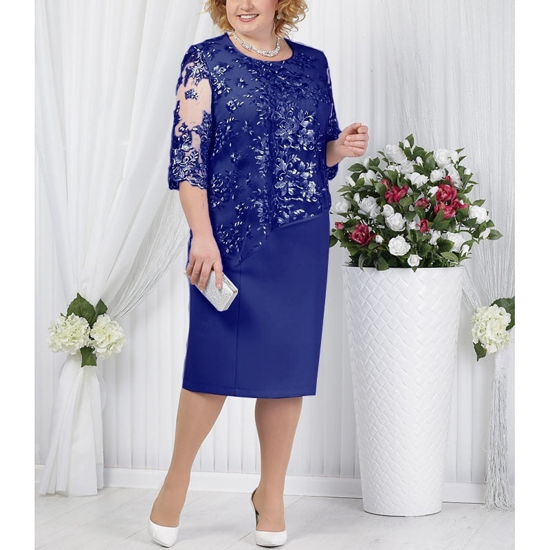 sixsr Fashion Trends Elegant Half Sleeve Lace Evening Dress Plus Size O Neck Short Mother Of The Bride Dresses Red Wedding Guest Party Gowns