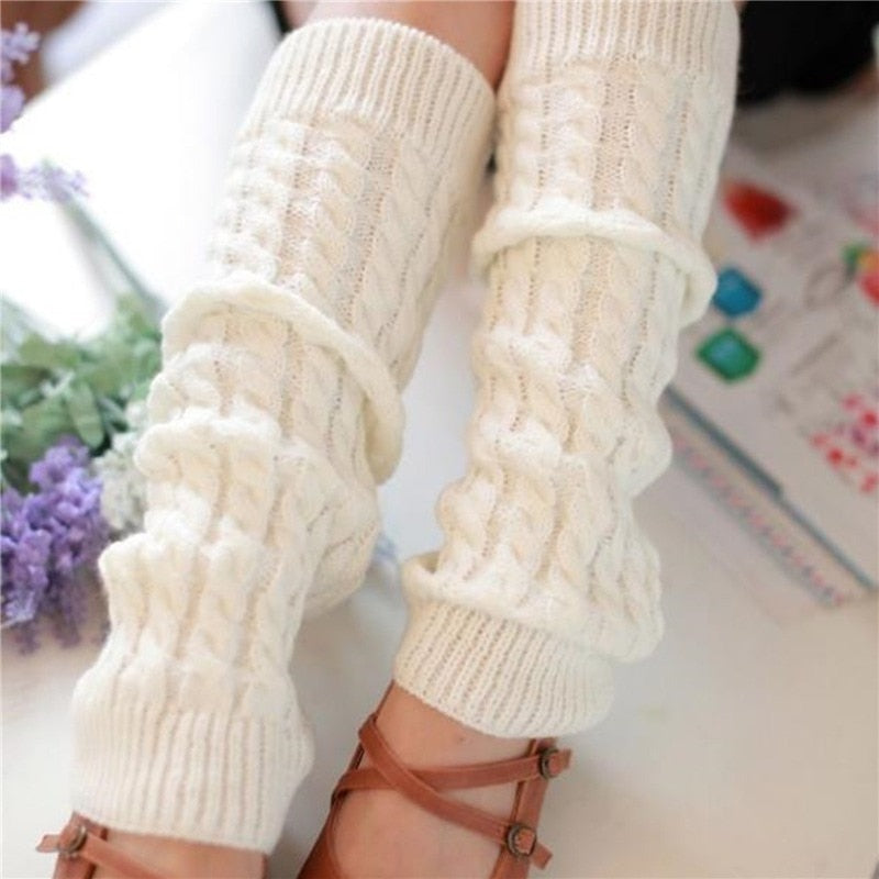 Lolita Leg Warmers Women Warm Winter Knit Foot Cover Crochet Knee Socks Warm Boot Cuffs Beenwarmers Japanese Long Socks