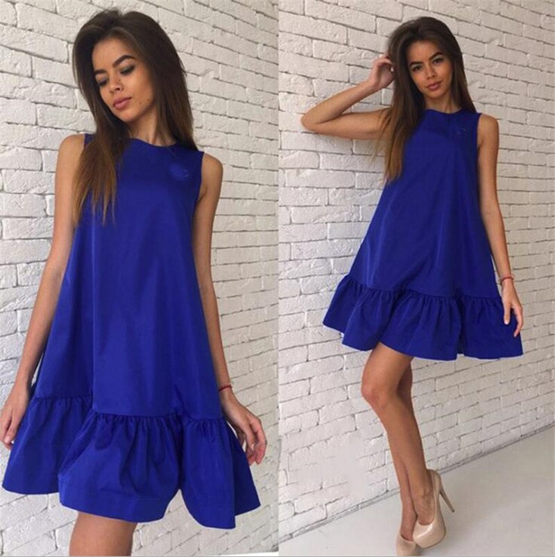 Sixsr Women Female Short Sleeve Loose Mini Short A-line Dresses Summer Beach Casual Dress Candy Color S-XXL