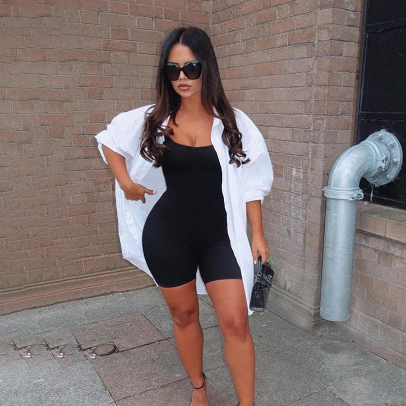 sixsr Fashion Trends Summer Women Sexy Jumpsuit Streetwear Sleeveless Bodycon Solid Knitted Sport Playsuits Romper Overalls For Women