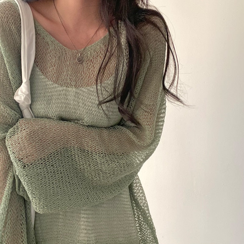 Sixsr Lazy Style Full Sleeves Jumpers Tops Hollow Out Sexy Women Fashion Casual Streetwear Chic Femme Sweaters Pullovers