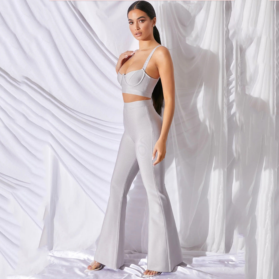 sixsr Set 2 Pieces Strap Sleeveless Bustiers And Long Bell-Bottoms Trousers Sexy Celebrity Party Sheath Vestidos Dobanmbd