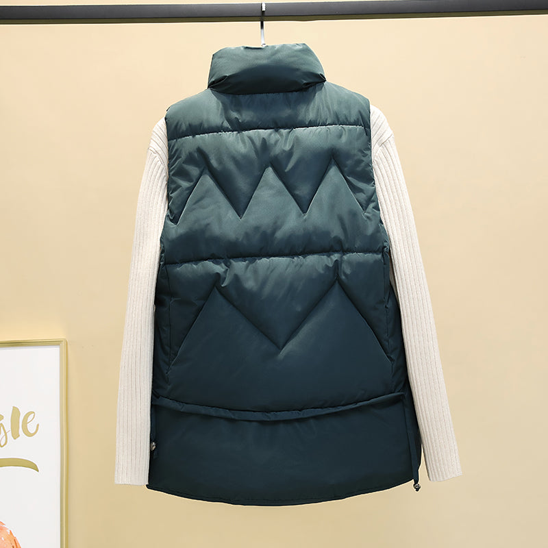 Sixsr Autumn Winter Down Cotton Soild Women's Vest Short Style New Slim Fashion Stand-up Collar White Jacket Sleeveless Vest