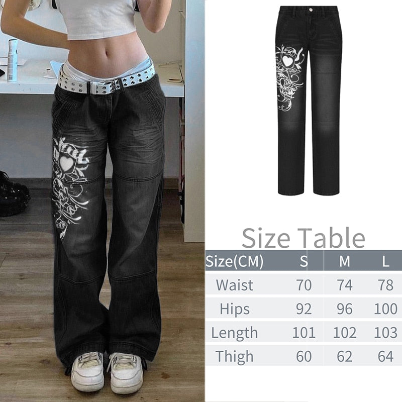Sixsr New Printed Baggy Y2K Jeans Women's Low Waist jeans Autumn Winter Oversize Wide Leg Baggy Pants Casual Cargo Trousers