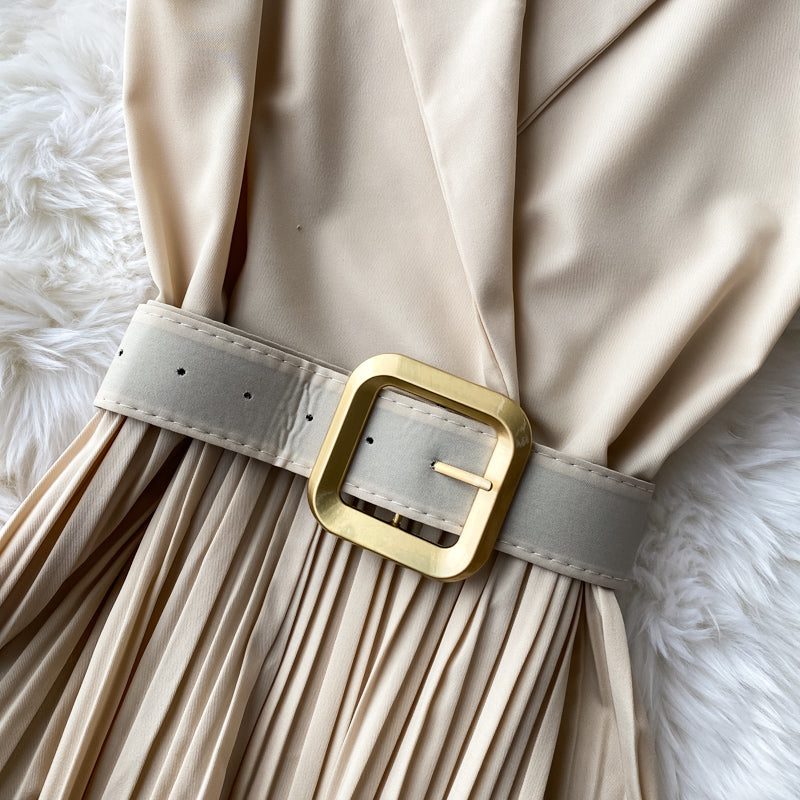 Vintage Notched Collar Draped Rompers For Women Casual Sleeveless High Waist Wide Leg Playsuits Female Beige/Green Jumpsuit