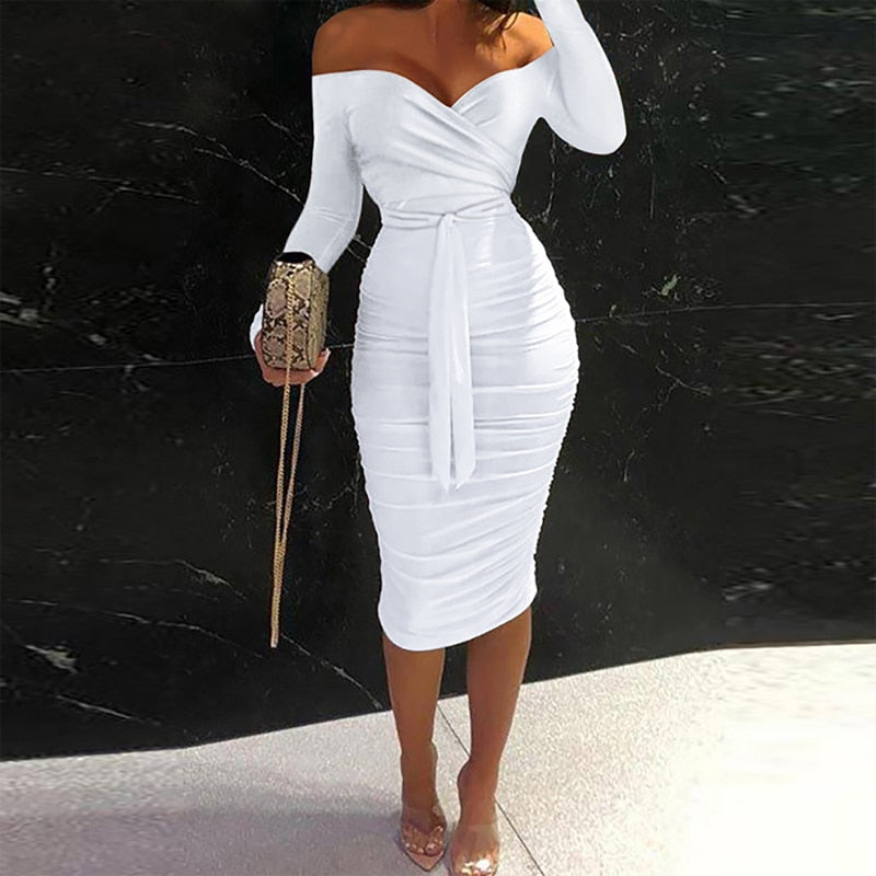sixsr Women Clothing Asymmetric Collar High Waist Robe Slit Dress Chic Solid Short Sleeve Elegant Fashion Prom Banquet Dress New