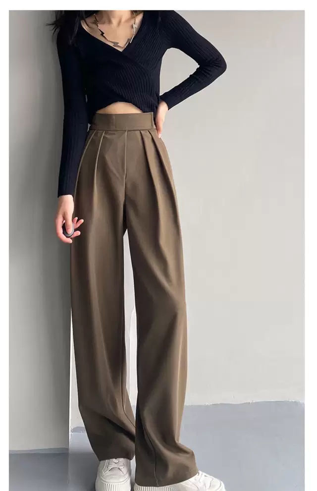 Sixsr Brown Wide Leg Women's Classic Suit Pants Vintage Palazzo Office Elegant Casual Balck Trousers Female High Wasit Pants