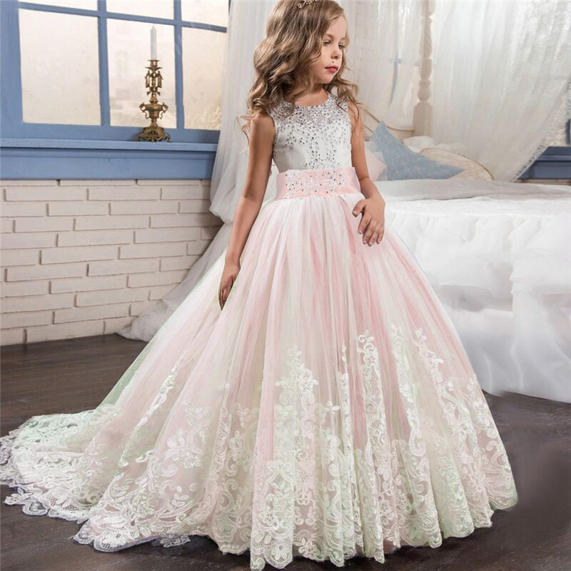 sixsr Red Girl Lace Embroidery Christmas Birthday Party Dress Flower Wedding Gown Formal Kids Dresses For Girls Teen Clothes 6 14 Yrs