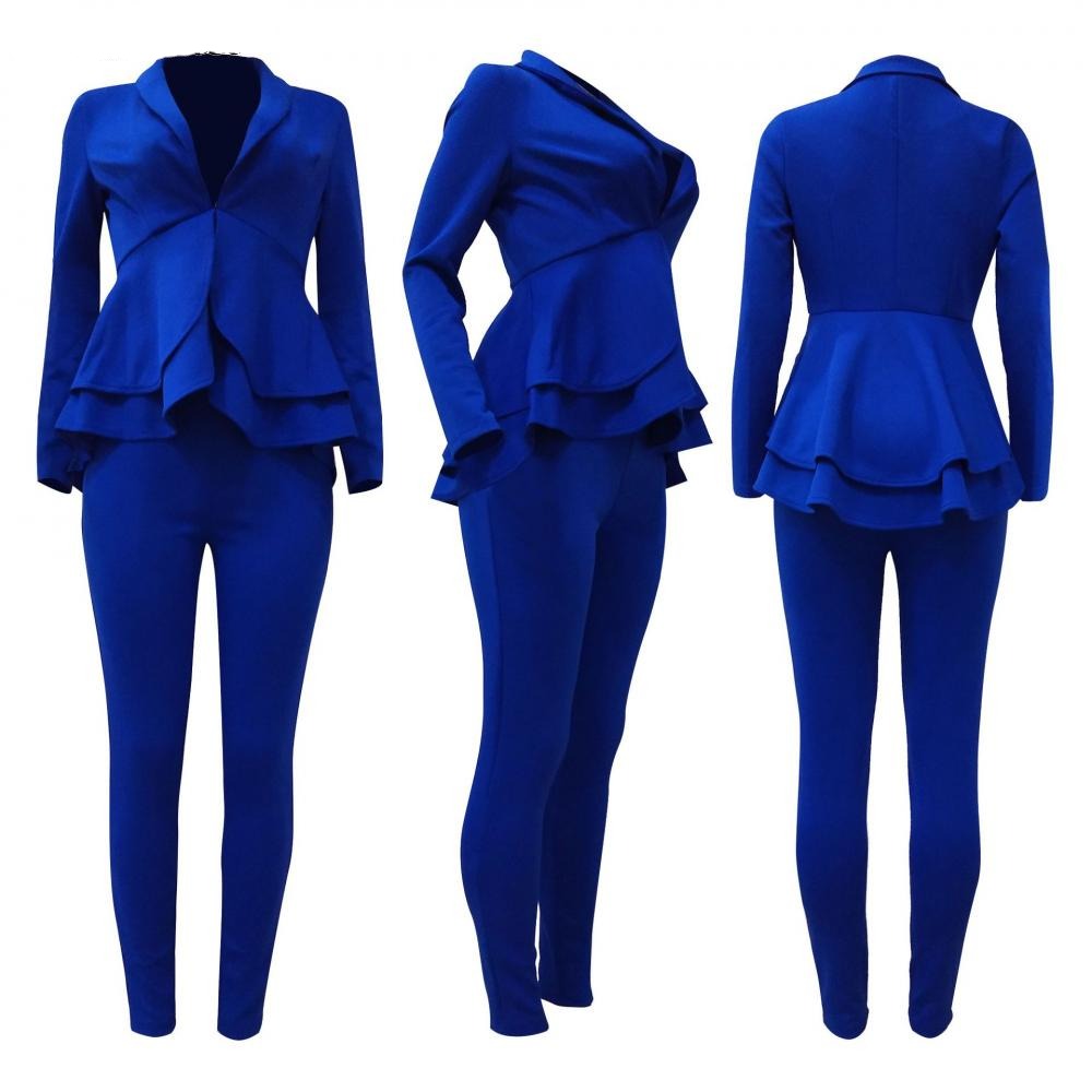 Sixsr high quality Sexy Business Suits For Women Solid Black White Office Ladies 2 Piece Sets Scallop Design Elegant Women Suit Coat & Pants Set