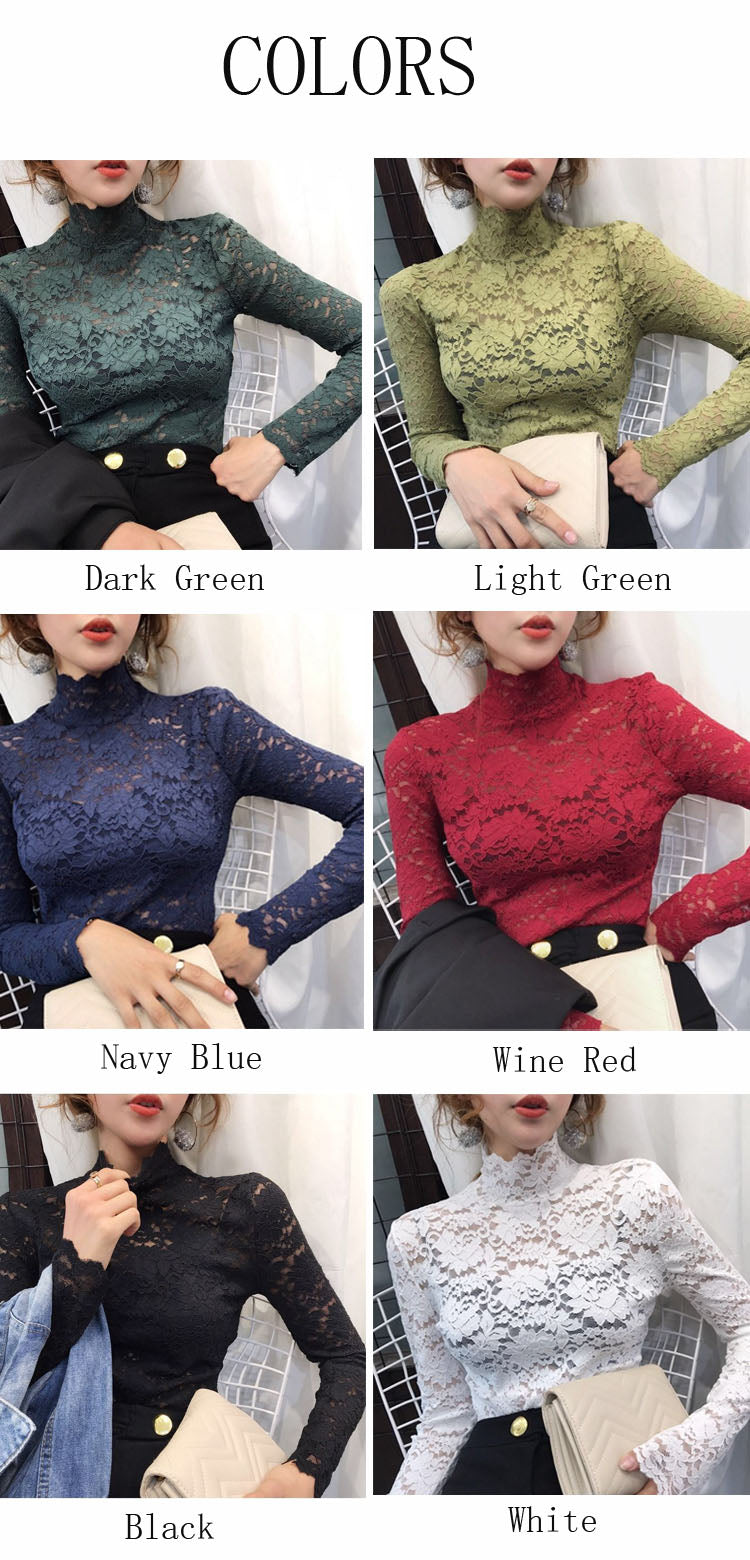 Sixsr gifts for women Plus Size Women Lace Blouses Shirts Sexy Hollow Out Long Sleeve Solid Blouse Lady Elegant Floral Embroidery Elastic Shirt Tops
