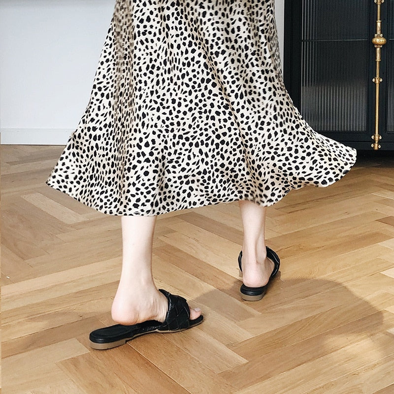 Satin Leopard-print Skirt Female Summer High Waist Hip-covered Fish Tail A- Line Skirt