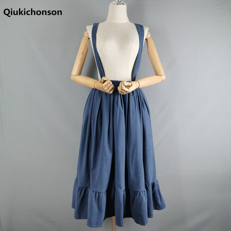 Sixsr  Spring Midi Skirt For Women Spring Summer Japanese Style Kawaii Lolita Skirt Teens Soft Girl High Waist Ruffles Suspender Skirts rok
