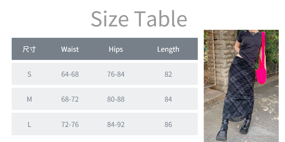 Sixsr Autumn Fairy Grunge Long Tulle Skirts Women Kawaii Plaid Black Skirt Harajuku Low waisted Skirt Korean Fashion