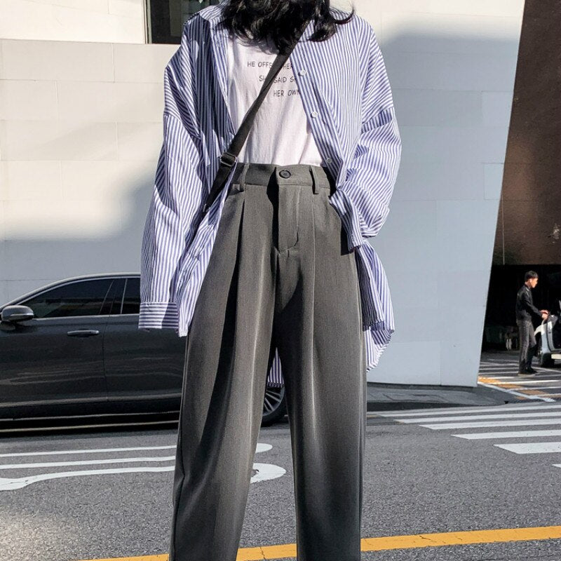 sixsr Women Suit Pants Spring Office Lady Long Trousers New Autumn Solid Loose High Waist Pant Vestodo Female Pants
