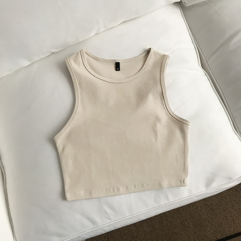 Sixsr Summer new ladies retro crop top high waist slimming stretch slim short sleeveless bottoming top