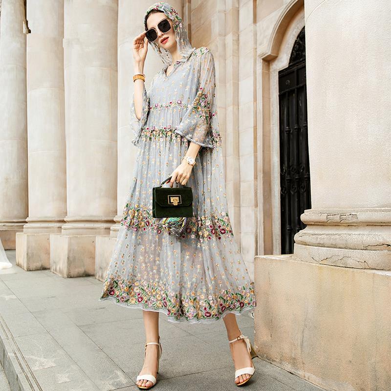 sixsr Trends high quality New Summer Brand Fashion Women High-end Luxury Vintage Sexy Slim Elegant Bead Embroidered Stitch Strap Lace Dress Y16