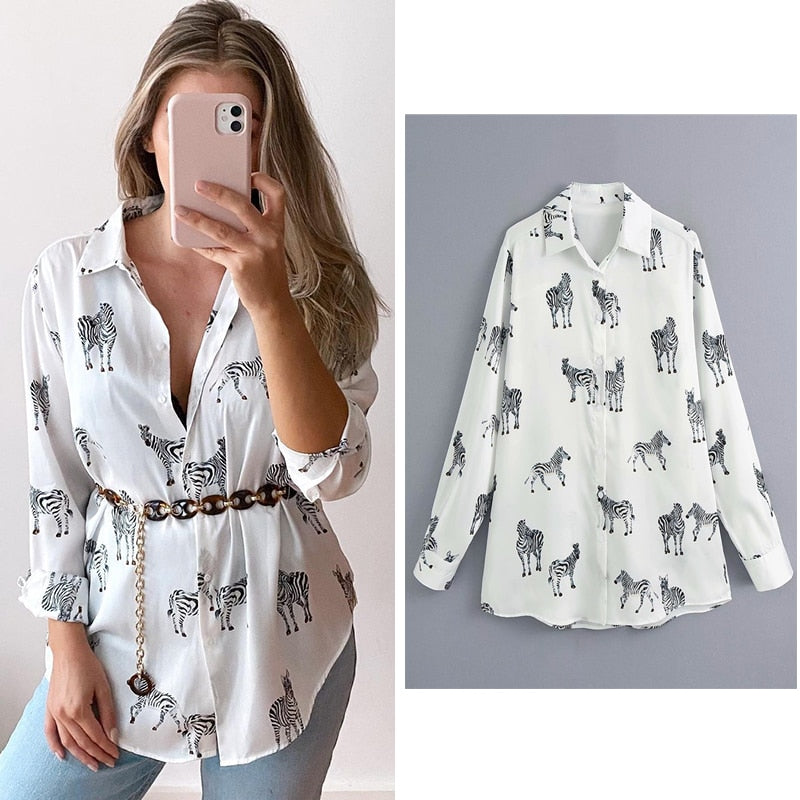 Sixsr women satin blouse long sleeve zebra print shirts vintage office ladies tops femme chandails fashion blusa de mujer Chandails
