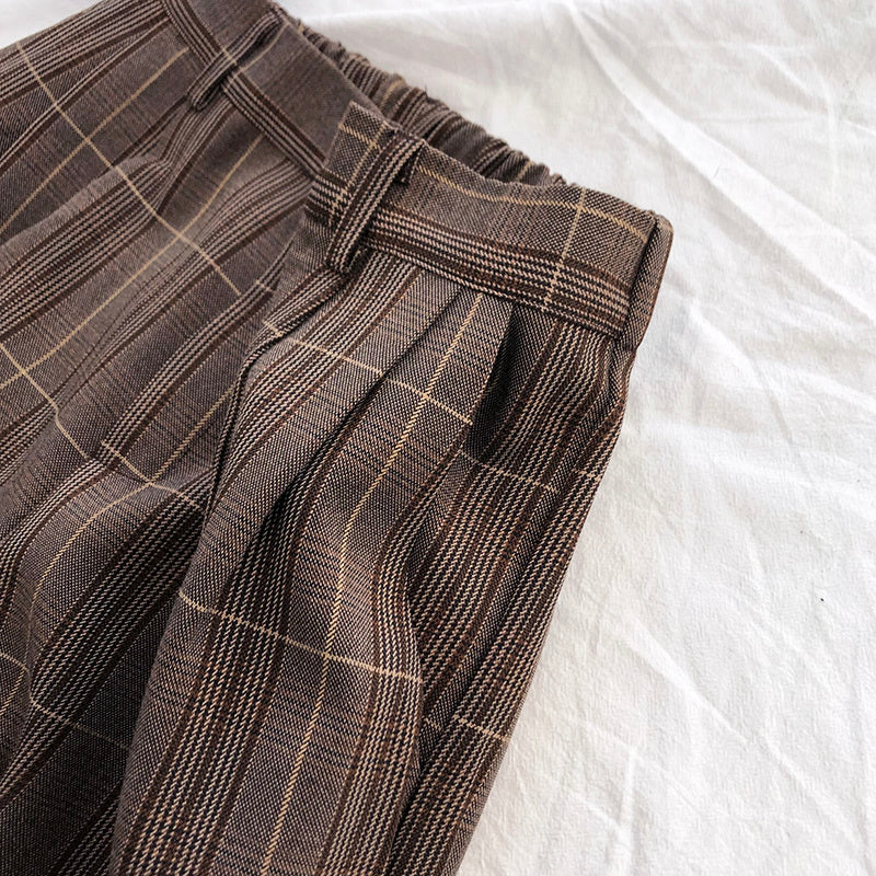 sixsr Fashion Trends Spring Women Pants Plaid High Waist Dropping Feeling High Waist Wide Leg Long Suit Pants