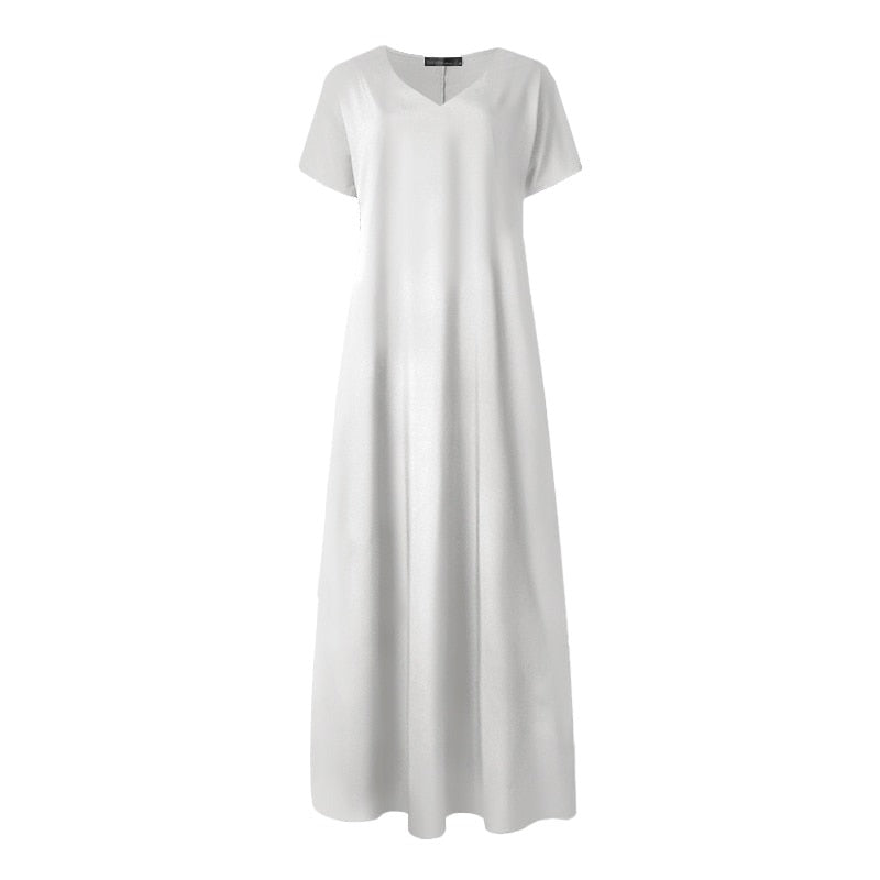 Sixsr Summer Outfits Women Summer Maxi Dress Elegant Beach Sundress Casual V Neck Vestidos Female Party Short Sleeve Robe Kaftan