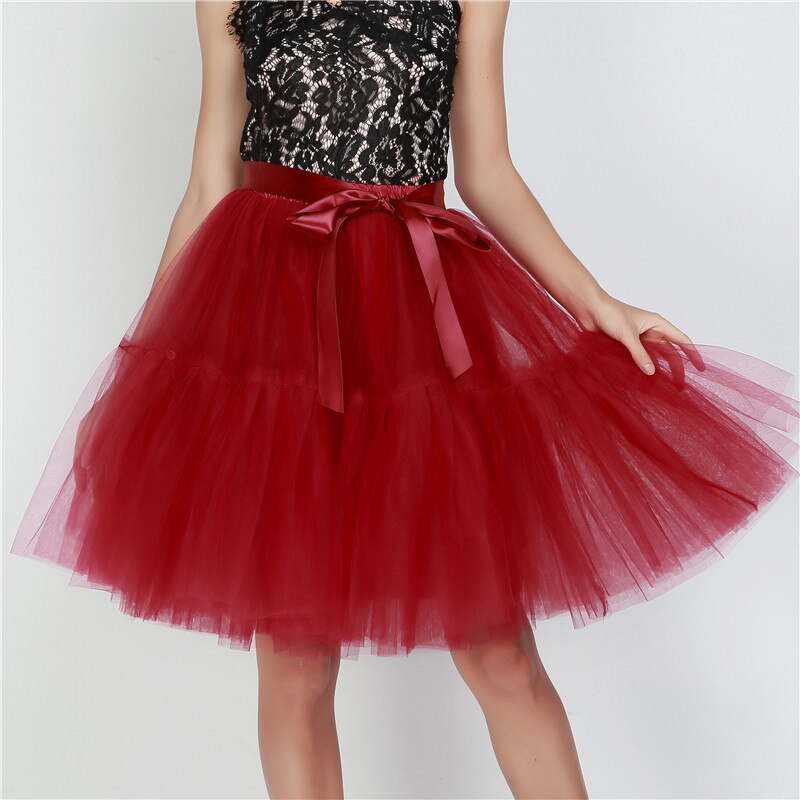 sixsr Petticoat 5 Layers 60cm Tutu Tulle Skirt Vintage Midi Pleated Skirts Womens Lolita Bridesmaid Wedding faldas Mujer saias jupe