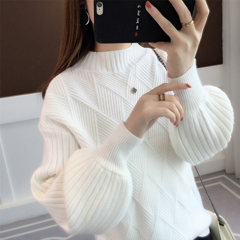 Sixsr Gifts For Women Half-neck sweater women autumn winter new knitted sweater loose round sweater mujer 2019 solid color bat sweater Jumper