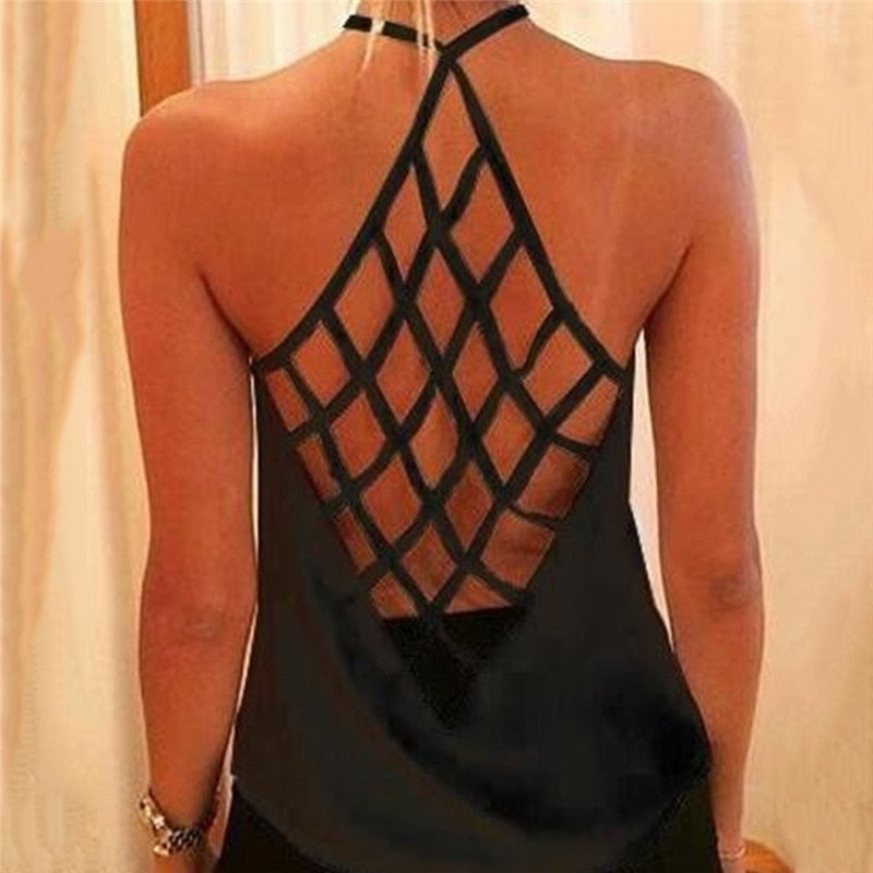 sixsr Women's Camisole & Tanks Solid Sleeveless Tops Backless Hollow Out Open Back Cool Loose Top Sexy Vest Camis