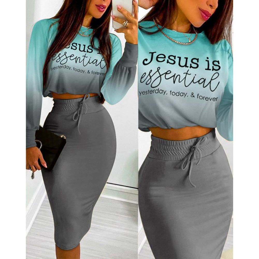 sixsr Sexy Crop Long Sleeve Pink Bodycon Dress Sets Women Autumn Print Cropped Feminino Two Piece Set Women Skirt Dress Suits