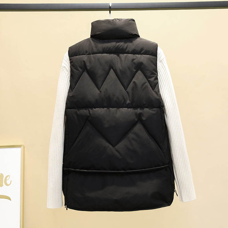 Sixsr Autumn Winter Down Cotton Soild Women's Vest Short Style New Slim Fashion Stand-up Collar White Jacket Sleeveless Vest