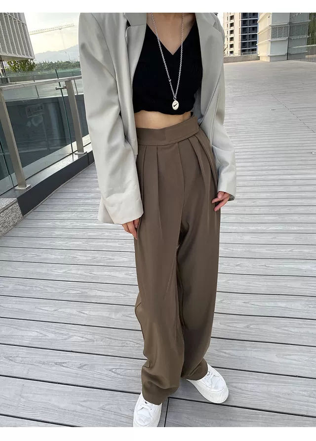 Sixsr Brown Wide Leg Women's Classic Suit Pants Vintage Palazzo Office Elegant Casual Balck Trousers Female High Wasit Pants