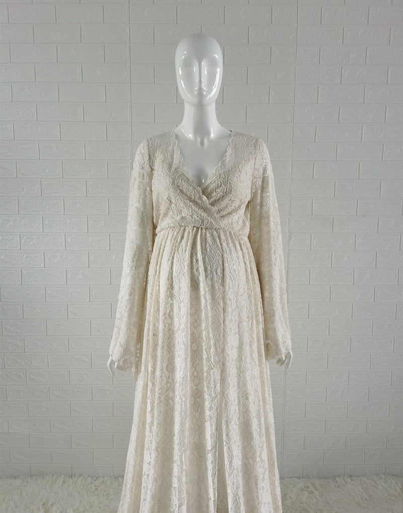 sixsr Boho Style Lace Maternity Dress For Photography Maternity Photography Outfit Maxi Gown Pregnancy Women Lace Long Dress