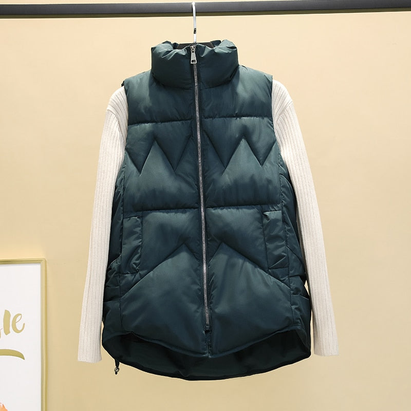Sixsr Autumn Winter Down Cotton Soild Women's Vest Short Style New Slim Fashion Stand-up Collar White Jacket Sleeveless Vest