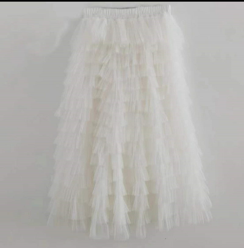 sixsr jupe femme ete Spring Party Skirt Elastic High Waist Long Tulle Skirt Women Multilayer ruffles Pink Mesh Tutu Skirt Ladies