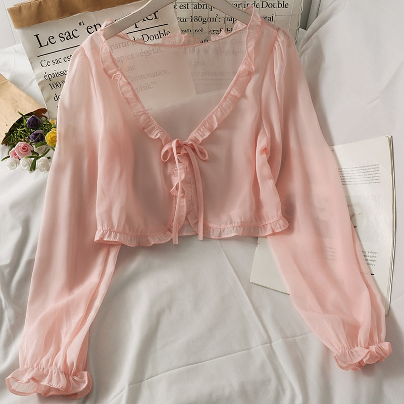 Sixsr Fashion Women Thin Coat Casual Lace Bow Summer Sun Protection Clothes Female Cardigan Shirt Clothing Tops Blouse For Woman Covers Blusa