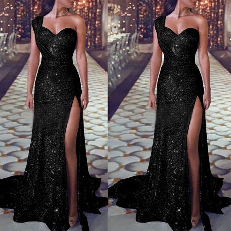 sixsr Big 5XL Fashion Women Dress Sequin Prom Party Fork Opening Ladies Dresses Ball Gown Sexy Gold Evening V-Neck Long Women Dress