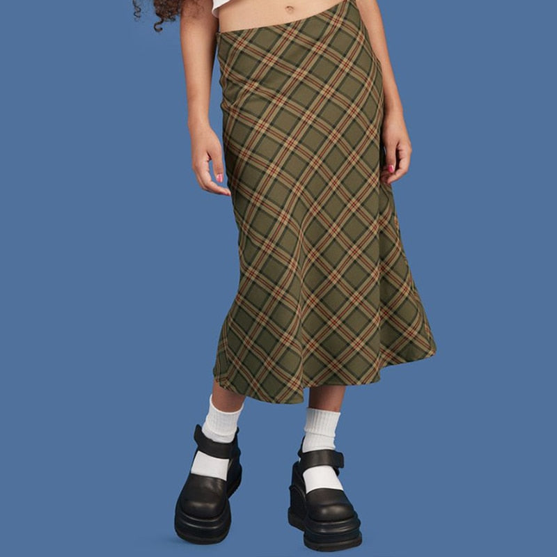 Sixsr Autumn Fairy Grunge Long Tulle Skirts Women Kawaii Plaid Black Skirt Harajuku Low waisted Skirt Korean Fashion