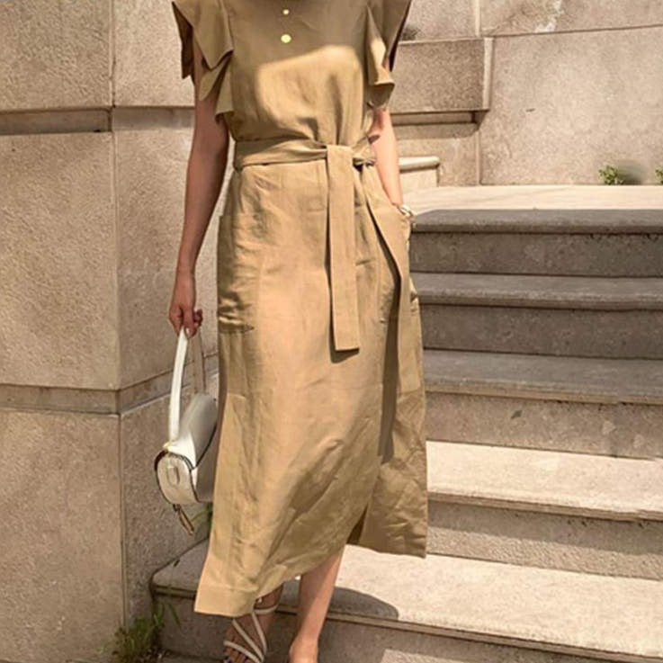 sixsr Sexy Sleeveless Summer Dress Sexy Ruffle Maxi Long Dress With Belt Women Bohemian Sundress Party Vestido Autumn Robe