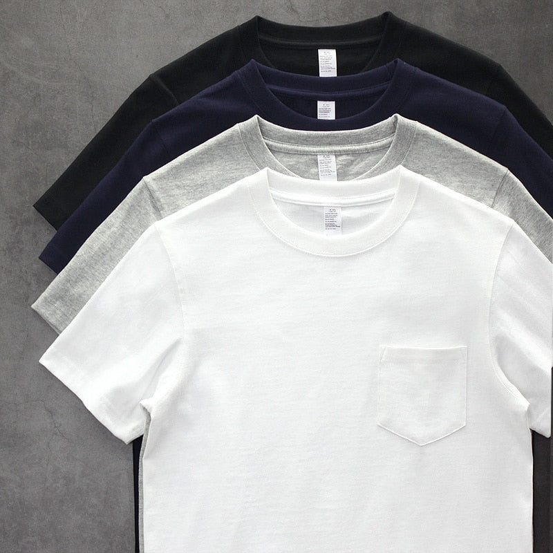 Sixsr 260g Heavy Weight Men's T-Shirt Summer Retro Simple Handsome Chic Casual Soft Solid Color Cotton Pocket Short Sleeve O-Neck Tees