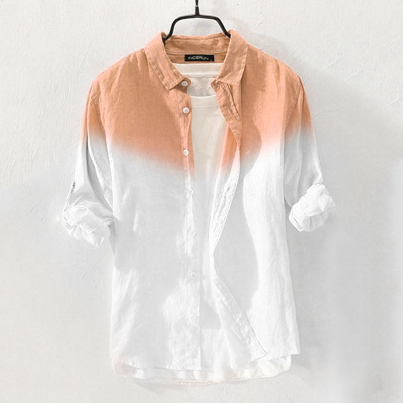 Men's Shirt Fashion Cotton Long Sleeve Hanging Dyed Gradient Button Chic High Street Men Casual Shirts Camisa S-5XL INCERUN
