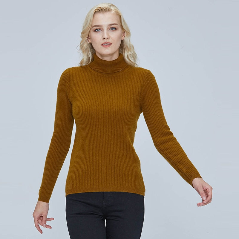 100% Merino Wool Turtleneck Women Sweater Autumn Winter Warm Soft Jumper Women Knitted Pullover Femme Cashmere Sweater Knit