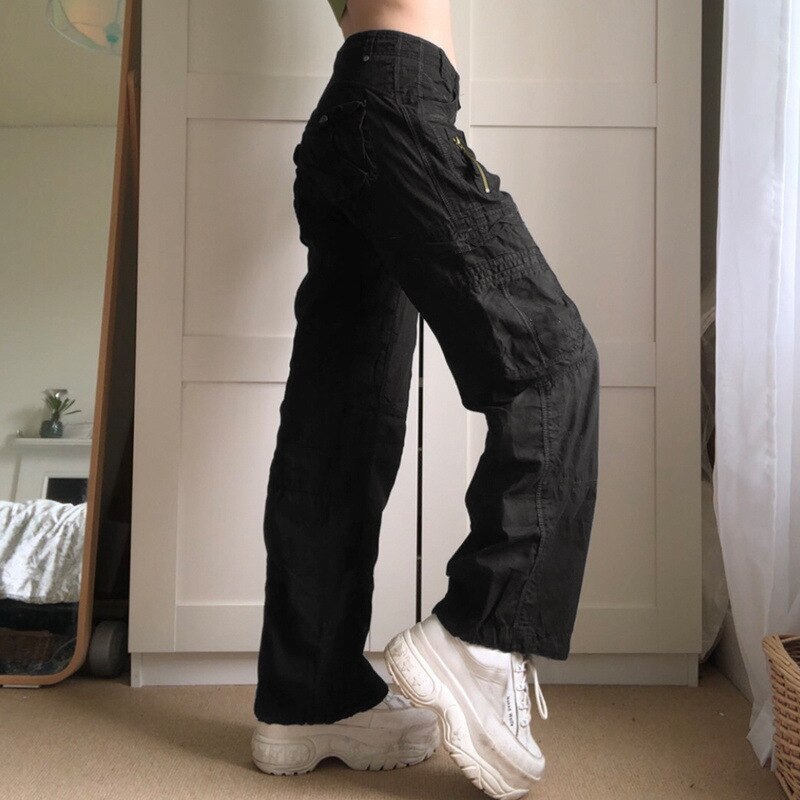 Sixsr Y2K Women Loose Jeans Fashion Street Low Waist Pocket Long Washed Solid Color Casual Workwear Jeans Female Baggy Denim Trousers