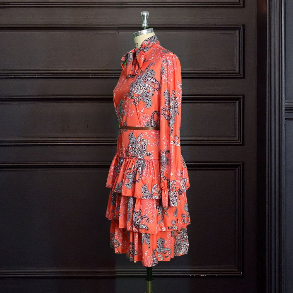 Sixsr Women Printed Dresses Long Sleeves Bowtie Cake Dress Female Ruffles Pleated Africn Fashion Lovely Date Sweet Vestidos Plus Size