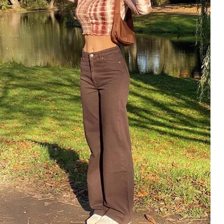 Brown Vintage Baggy Jeans Women 90s Streetwear