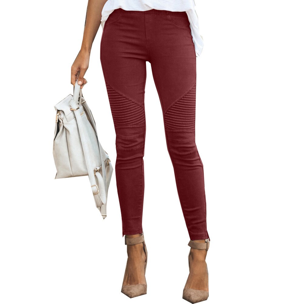 New Fashion Casual Solid Color Elastic Skinny Pants For Women