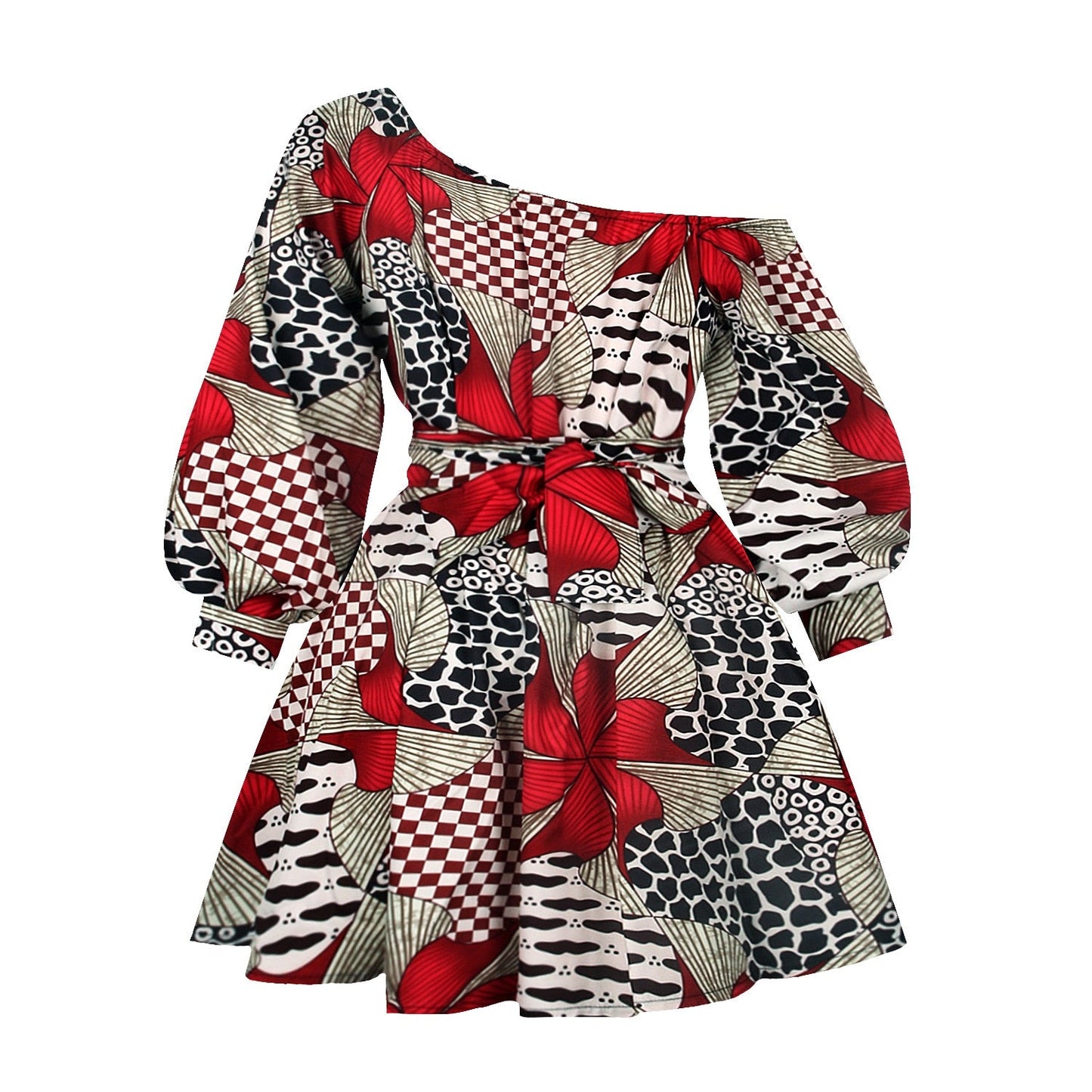 Sixsr African Dresses for Women Full Sleeve Summer Tilting Shoulder Two Wear Dress Dashiki Print African Rich Bazin Top Maxi Clothes