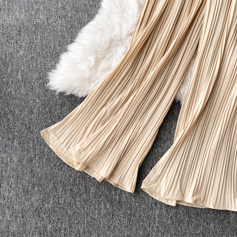 Vintage Notched Collar Draped Rompers For Women Casual Sleeveless High Waist Wide Leg Playsuits Female Beige/Green Jumpsuit